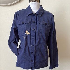 Women's Blue Denim Jacket with Embroidered Butterfly. M